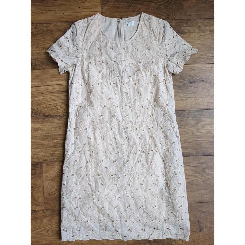 Garnet Hill Womens Sz 4 Lace Shift Dress Ivory Floral Embroidered Eyelet Organic